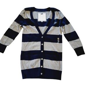 Gilly Hicks M Cardigan Sweater Blk/Gray Stripes‎ L/S Cotton Blend NWOT
